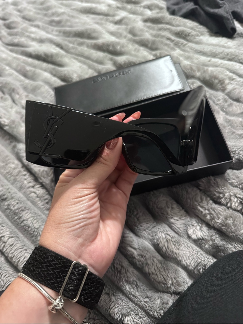Saint Laurent Black Oversized Logo Shield Sunglasses
